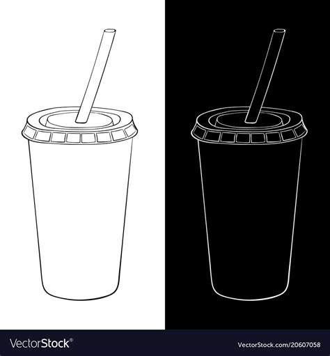 Disposable Cup With Drinking Straw Black Vector Image