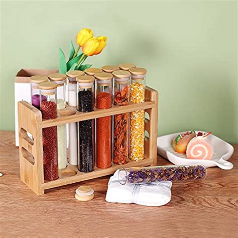 Spice Rack Organizer With Glass Jars For Cabinet Czfwin 12 Glass Spice Jars With Bamboo Wood