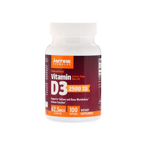 Jarrow Formulas Vitamine D3 2500iu 100 Softgels Puur Vrouw