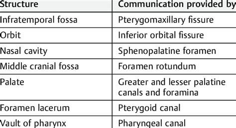 Communications of the pterygopalatine fossa to adjacent structures | Download Scientific Diagram