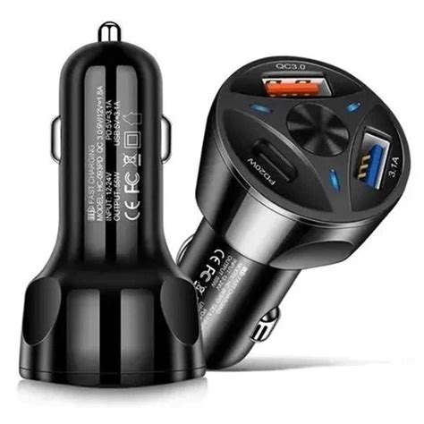 Carregador Veicular Turbo USB E Tipo C Turbo 3 Portas Carregador Para