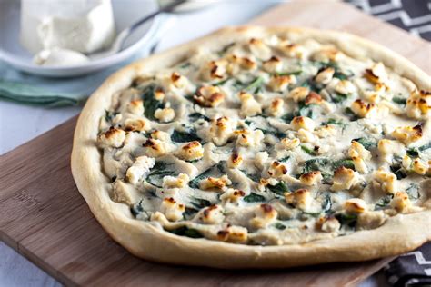 Roasted Garlic White Pizza With Macadamia Ricotta Salata And Spinach