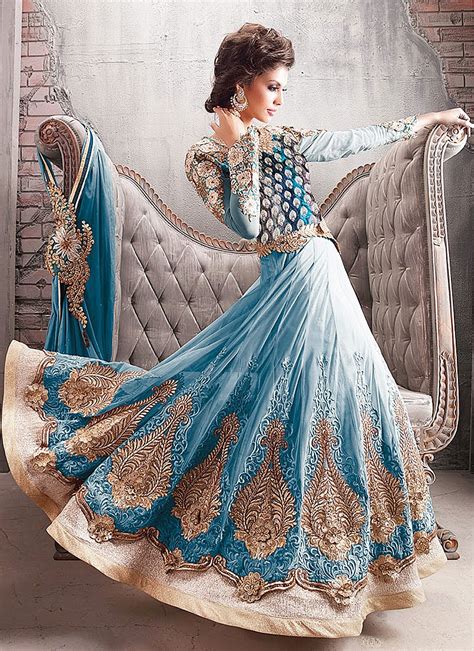 Turquoise Blue Faux Georgette Anarkali Salwar Suit