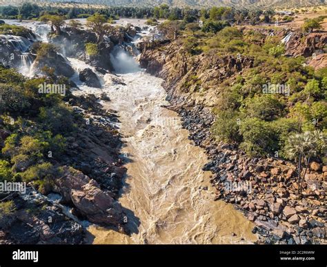 Aerial Landscape Epupa Falls Kunene River In Northern Namibia And