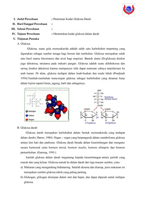 Laporan Glukosa I Judul Percobaan Penentuan Kadar Glukosa Darah Ii