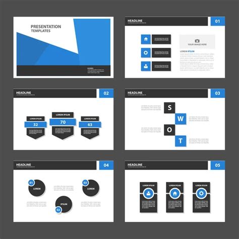 Blue Presentation Templates Infographic Elements Flat Design Set For Brochure Flyer Leaflet