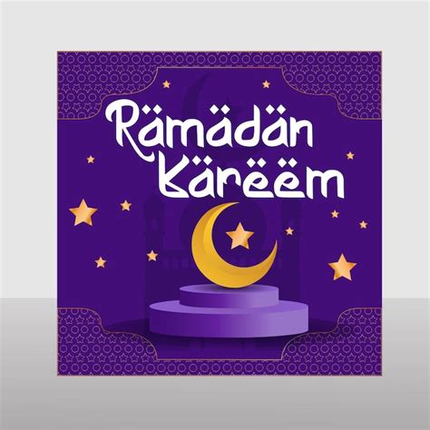 Um cartaz roxo uma lua e um fundo roxo as palavras ramadã