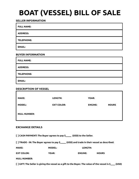 Free Bill Of Sale Template Boat Ontario