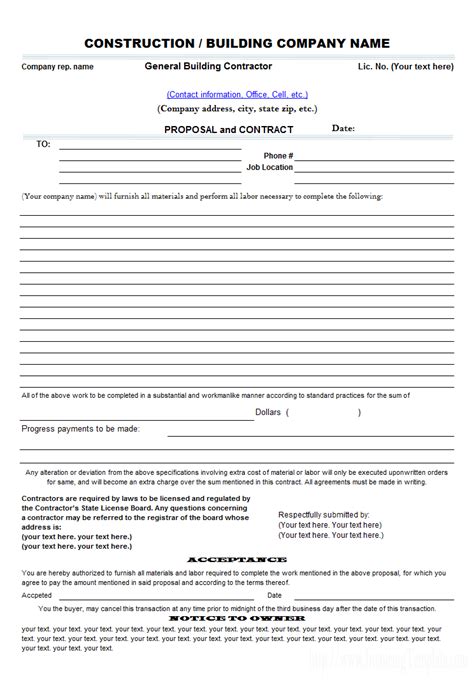 Contractor Bid Template - Free Printable Documents