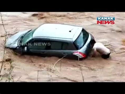 Car Swept Away In Ghaggar River Flash Flood Near Panchkula Haryana