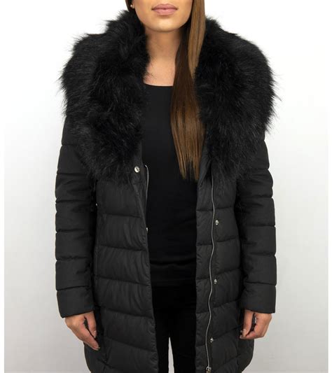 Parka De Invierno Para Mujer Cuello Negro De Piel Styleitaly Es