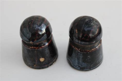 Old Brown Glazed Ceramic Insulators Rustic Vintage Primitive Spools Junk Style