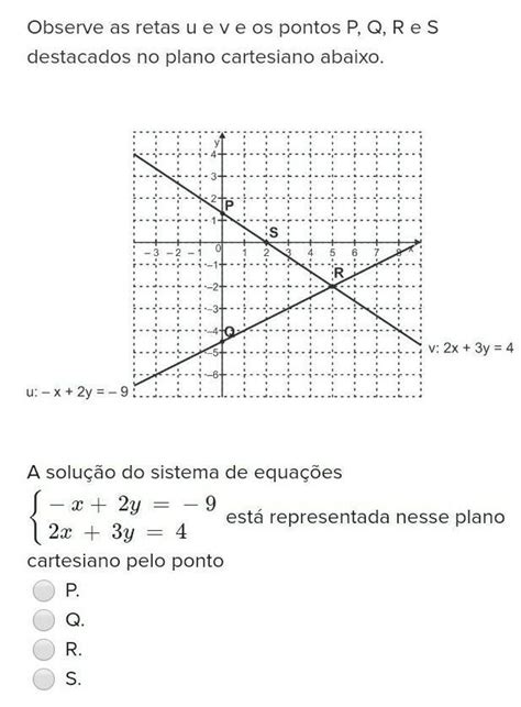 Observe As Retas U E V E Os Pontos P Q R E S Destacados No Plano