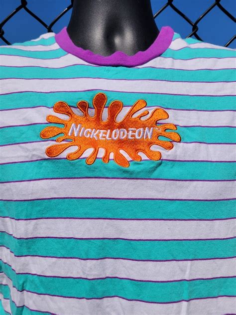 Mens Nickelodeon Rugrats Striped T Shirt Purple Aqua Gem