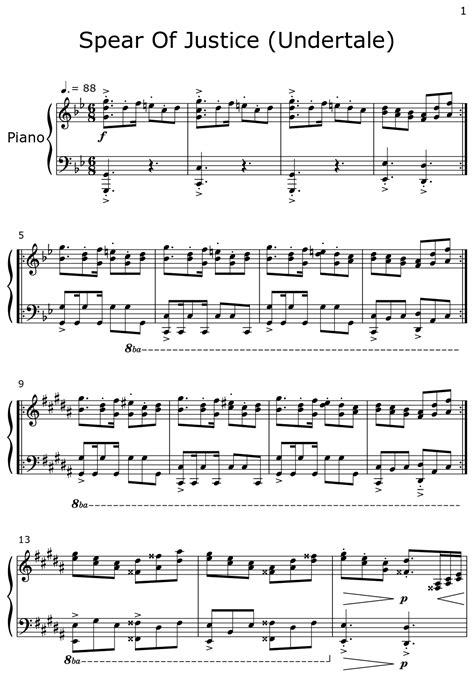 Spear Of Justice Undertale Sheet Music For Piano