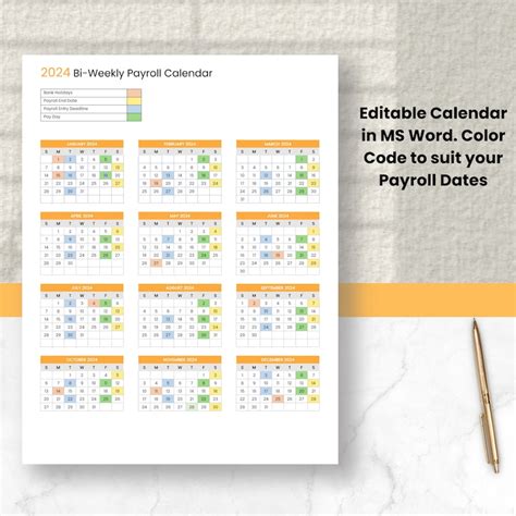 2024 Bi Weekly Payroll Calendar Template Etsy