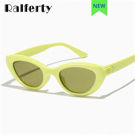 Ralferty Trendy Yellow Cat Eye Sunglasses Women Designer Small Face