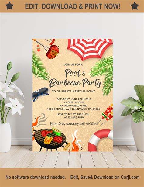 Bbq And Pool Party Invitation Grill Chill Invite Backyard Bbq Etsy India