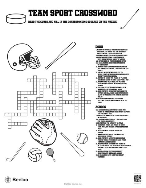 Sports Themed Crossword Puzzles Beeloo Printable Crafts And