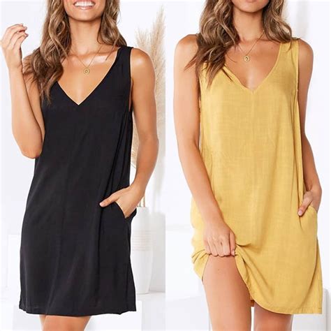 Sexy Backless Sleeveless V Neck Solid Color Dress