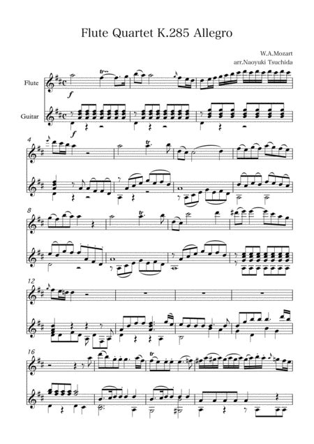 Flute Quartet K Allegro Flute Guitar By W A Mozart Sheet Music