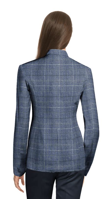 Blazer Sin Solapas Azul De Tweed Pr Ncipe De Gales Sumissura