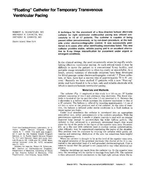 PDF Floating Catheter For Temporary Transvenous Ventricular Pacing