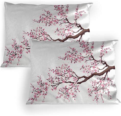 Ambesonne Japanese Pillow Sham Set Of 2 Branch Of A Flourishing Sakura Tree Flowers