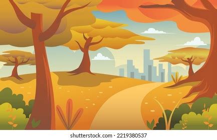 Autumn Scenery Drawing Flat Style Illustration Stock Vector (Royalty ...