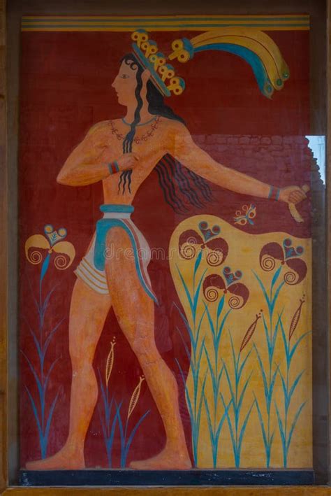 Prince Of The Lilies Fresco At Ruins Of Knossos Palace In Crete Stock