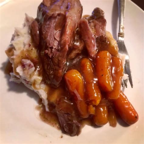 [homemade] Beef Pot Roast With Gravy Carrots And Whipped Mashed Potatoes R Food