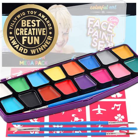 Professional Face Paint Kit For Kids Mega 16 Color Palette 30 Sten