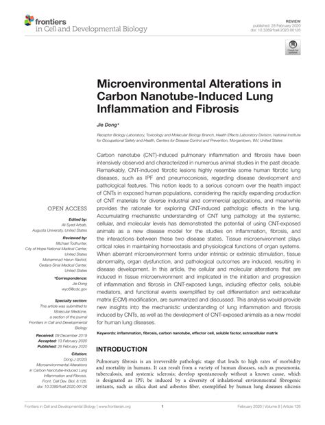 Pdf Microenvironmental Alterations In Carbon Nanotube Induced Lung