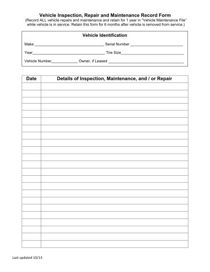 Colorado Maintenance Worksheets