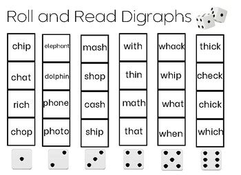 Roll And Read Digraphs Ch Ph Sh Th Wh Ck By Bailey Carr