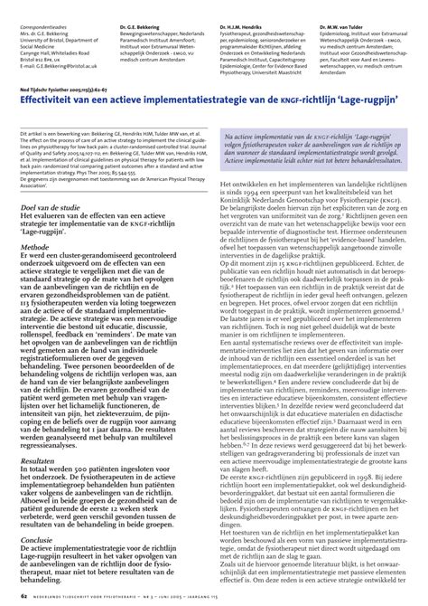 PDF Effectiviteit Van Een Actieve Implementatie Van De KNGF Richtlijn