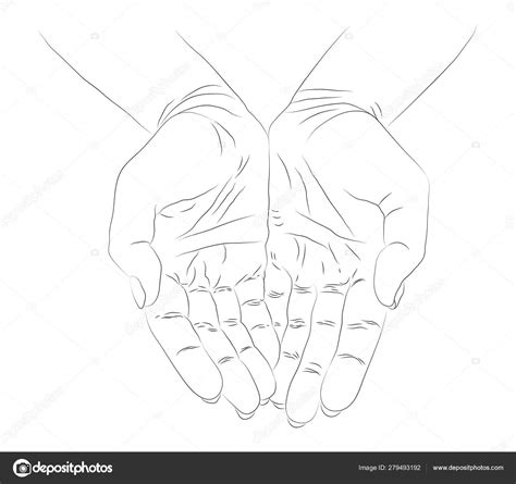 Hope Concept Hand Drawn Open Palms Black And White Vintage Hands