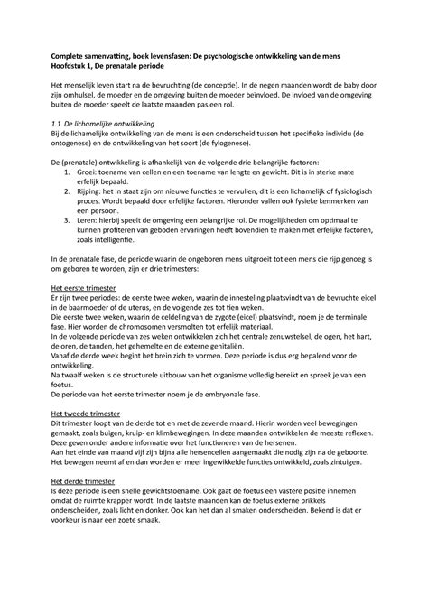 Samenvatting De Levensfase De Psychologische Ontwikkeling Van De Mens