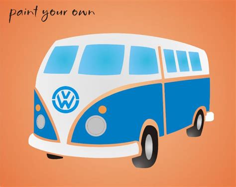 Stencil Hippie 6 Bus Vw Groovy Beach Van Sunset Love Power 70s Mod