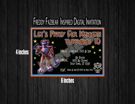 FNAF Birthday Invitations Freddy Fazbear Five Nights at Freddy Personalized Printable Security ...