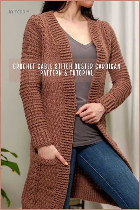 Crochet Pattern Cable Stitch Duster Cardigan With Pockets Etsy