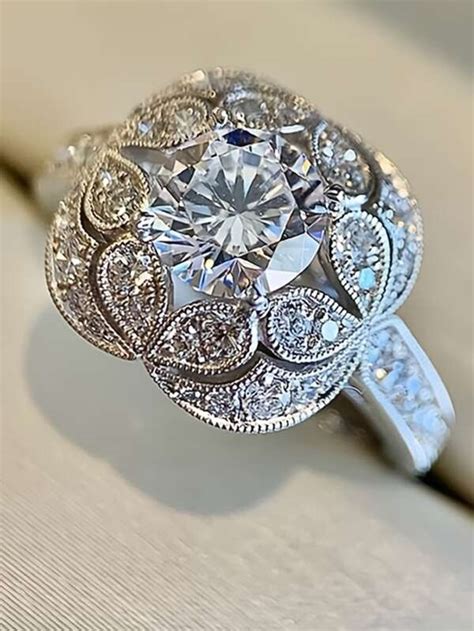 Cubic Zirconia Decor Ring Vintage Flower Cubic Zirconia Ring Exquisite