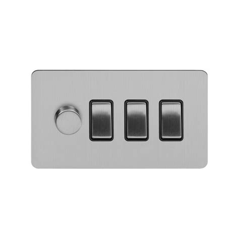 Brushed Chrome Flat Plate Gang Switch With Dimmer X W Led