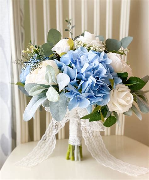 BD16- Blue Hydrangea With White Rose-Bridal Bouquet ...