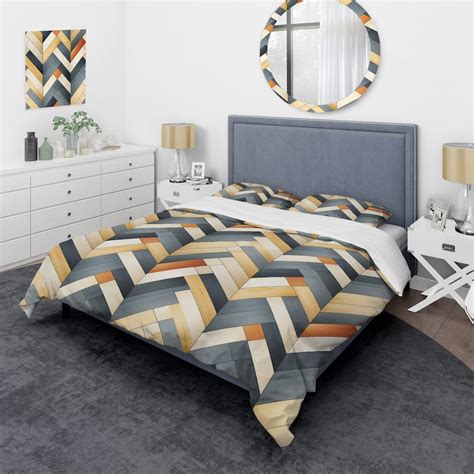 Designart Scandinavian Harmony Ii Beige Modern Bedding Cover Set With 2 Shams Bed Bath