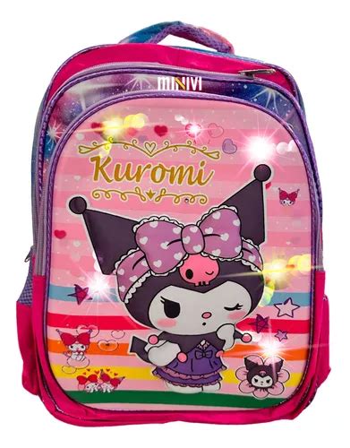 Mochila Kuromi Sanrio Luz Led Lapicera Lonchera Relieve 3d Meses