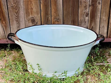 Enamelware Large Wash Basin With Handles Farmhouse Decor Etsy