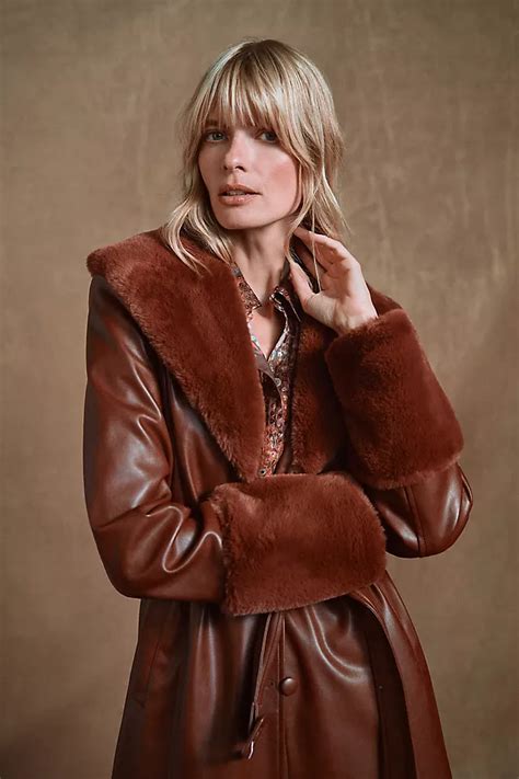 Avec Les Filles Faux Leather And Fur Trim Trench Coat Anthropologie