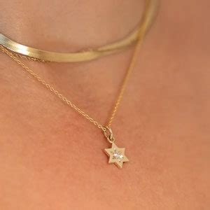 Star Of David Diamond Necklace 14 K Gold Star Of David Diamond Pendant