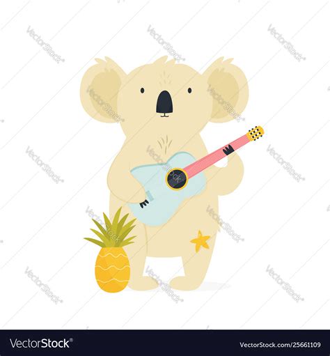 Cute Koala Character With Pineapple And Guitar Vector Image